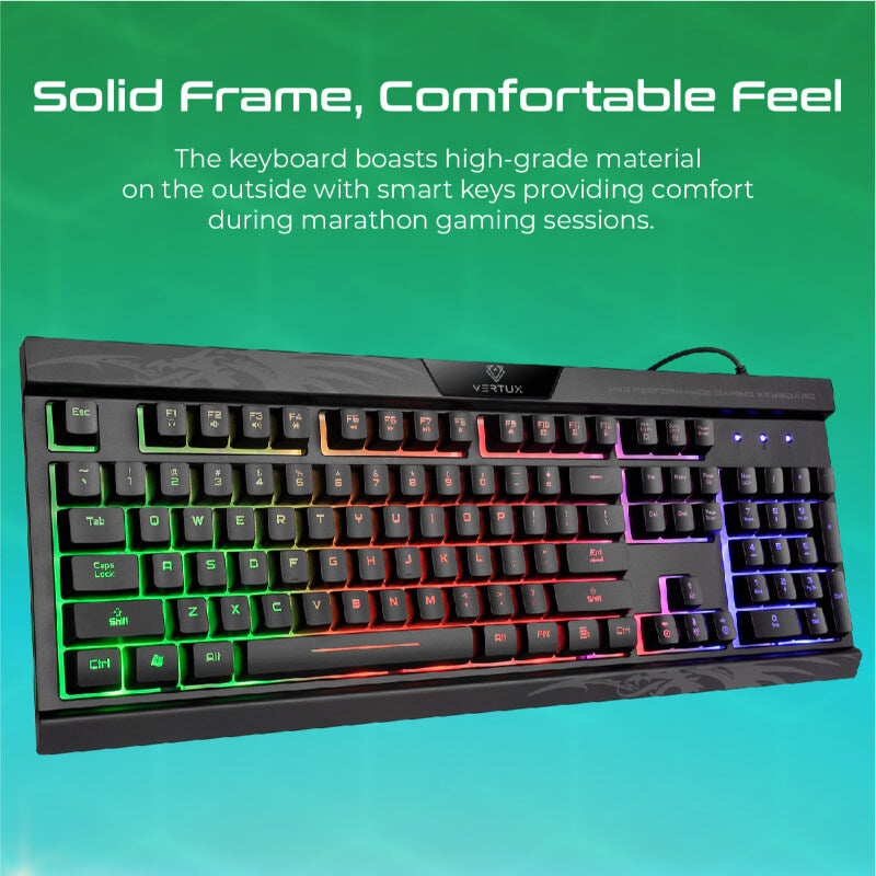 Promate Amber.EN Vertux Gaming Keyboard, Professional Ergonomic Wired USB Gaming Keyboard with Vibrant Rainbow Backlit, 26 Anti-Ghosting Keys, 12 Multimedia Shortcut Keys and 4 Backlit Modes for Gamers, Typist, Office, PC, Amber