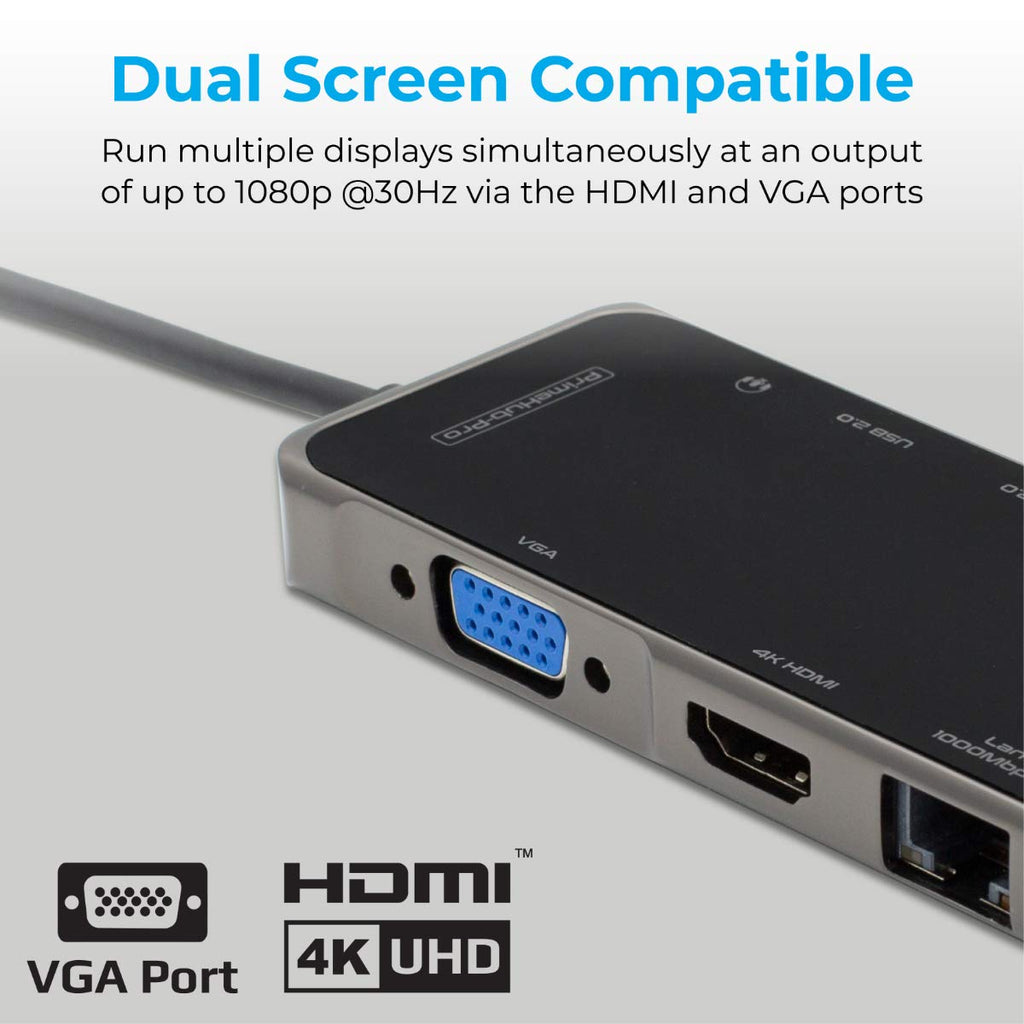 PrimeHub-Pro, USB C Hub Dock- 11 in 1 Dock, Type C Hub Adapter with 4K Hdmi, Vga, 100Mbps Rj45 USB Ethernet Adapter, 4 USB 3.0, 100W USB-C, 3.5Mm Aux Audio, Tf/Sd Card Reader for Mac/Pc Ports