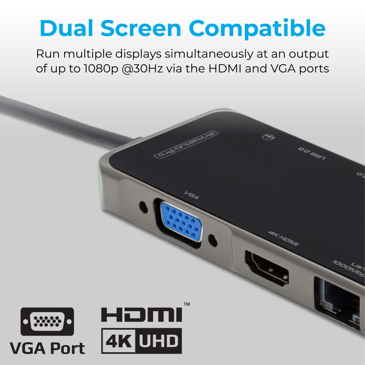 PrimeHub-Pro, USB C Hub Dock- 11 in 1 Dock, Type C Hub Adapter with 4K Hdmi, Vga, 100Mbps Rj45 USB Ethernet Adapter, 4 USB 3.0, 100W USB-C, 3.5Mm Aux Audio, Tf/Sd Card Reader for Mac/Pc Ports