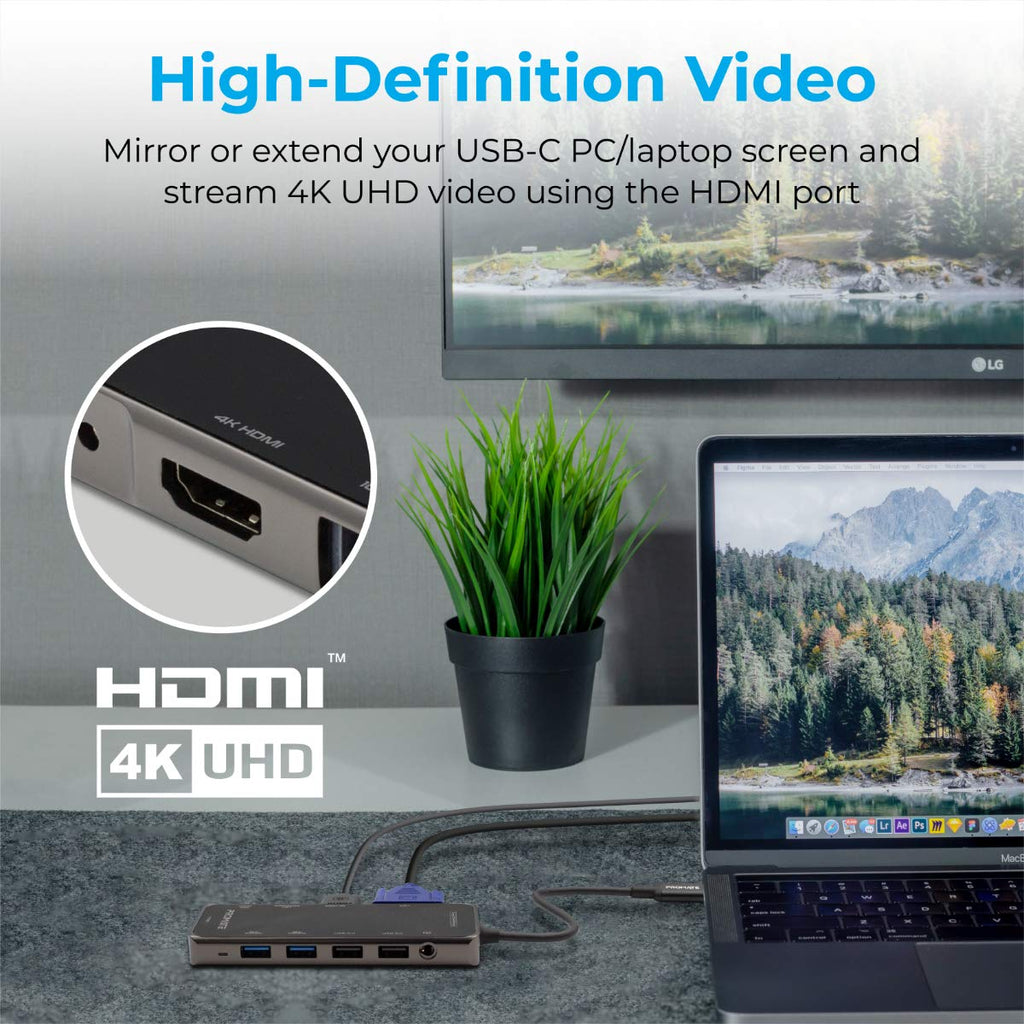 PrimeHub-Pro, USB C Hub Dock- 11 in 1 Dock, Type C Hub Adapter with 4K Hdmi, Vga, 100Mbps Rj45 USB Ethernet Adapter, 4 USB 3.0, 100W USB-C, 3.5Mm Aux Audio, Tf/Sd Card Reader for Mac/Pc Ports