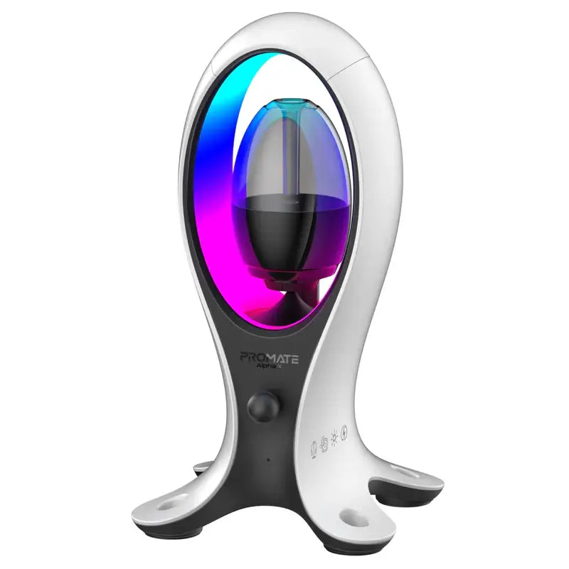 Promate Alpha-X Portable Bluetooth Speaker with High-Definition Sound, True Wireless Audio, Headphone Stand, USB-C & Dual USB-A Hub, Colorful RGB Lighting, Ergonomic Design, Fast Charging