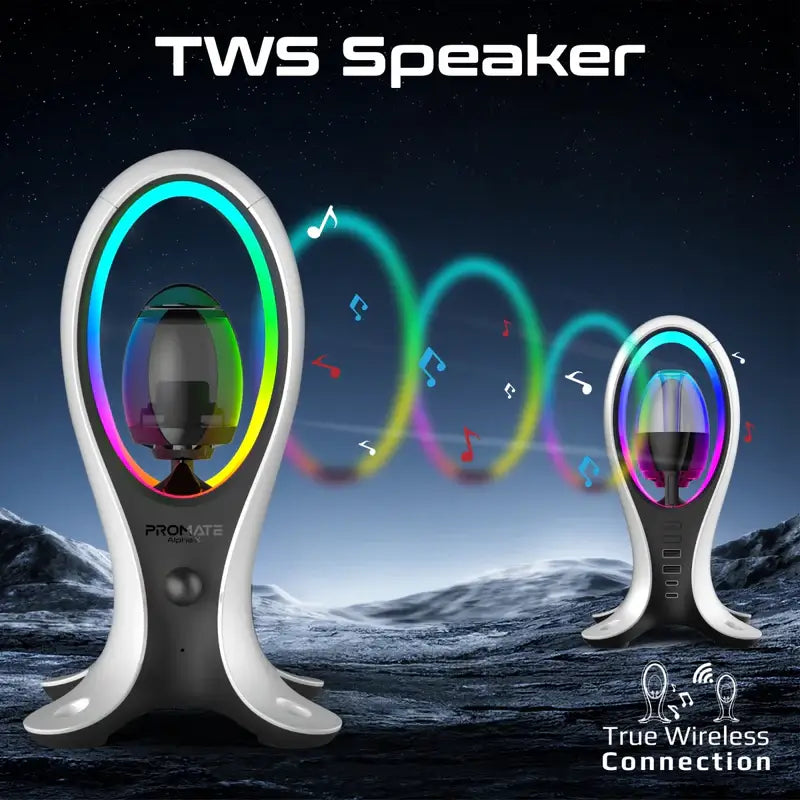 Promate Alpha-X Portable Bluetooth Speaker with High-Definition Sound, True Wireless Audio, Headphone Stand, USB-C & Dual USB-A Hub, Colorful RGB Lighting, Ergonomic Design, Fast Charging