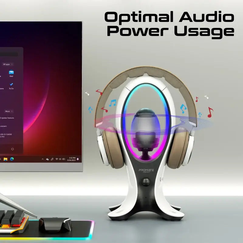 Promate Alpha-X Portable Bluetooth Speaker with High-Definition Sound, True Wireless Audio, Headphone Stand, USB-C & Dual USB-A Hub, Colorful RGB Lighting, Ergonomic Design, Fast Charging