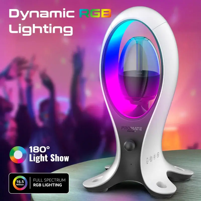 Promate Alpha-X Portable Bluetooth Speaker with High-Definition Sound, True Wireless Audio, Headphone Stand, USB-C & Dual USB-A Hub, Colorful RGB Lighting, Ergonomic Design, Fast Charging
