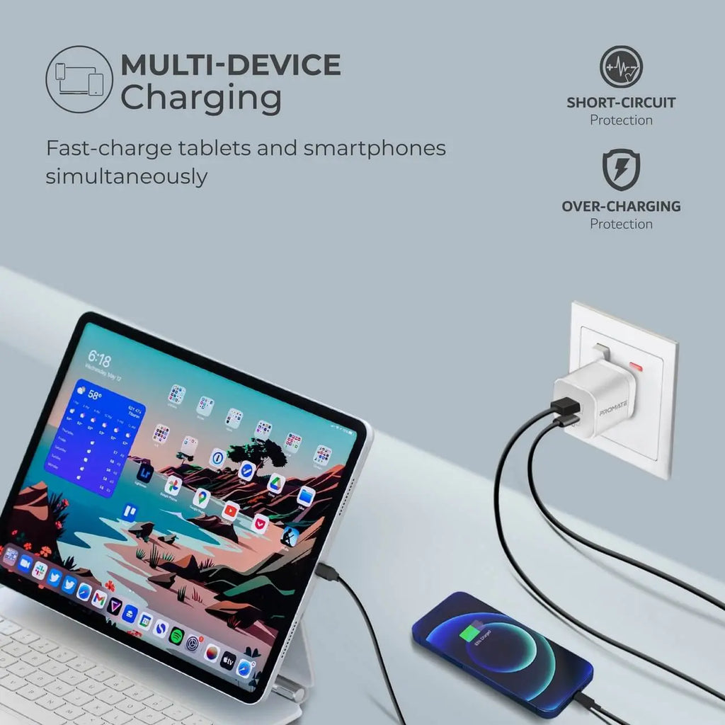 PowerPort-33, 33W Gan Charger | Round Pin Dual Port Fast QC+PD Adapter with Qualcomm Quick Charge | Compatible with iPhone 15, 15 Pro, 15 Pro Max, 14,13,12,11, iPad, Samsung, OnePlus