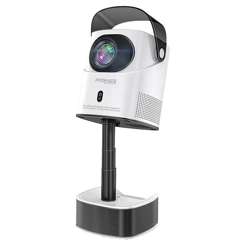Promate Beamer A250 4K Ultra HD Projector, 250 ANSI Brightness, Height-Adjustable Telescopic Stand, Auto Keystone Correction, Built-in Speaker, Android 11, Wi-Fi, Bluetooth, HDMI Port
