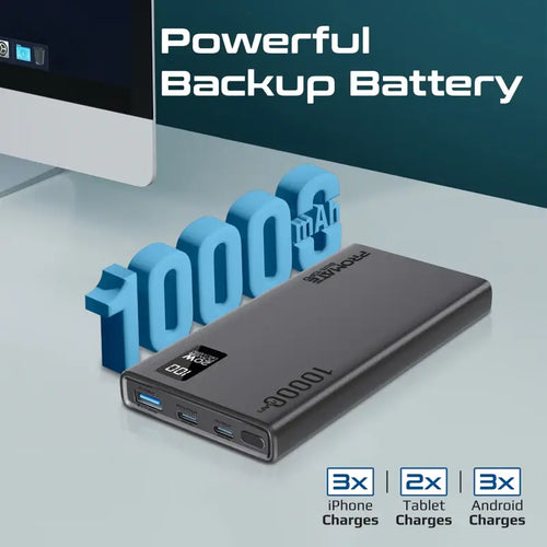 Bolt-10PD Promate Power Bank 10000mAh | Ultra-Slim Portable Charger with 20W Type-C Input/Output Port, 22.5 QC 3.0, LCD & Over-Heating Protection, Fast Charging Power Bank for iPhone and Android