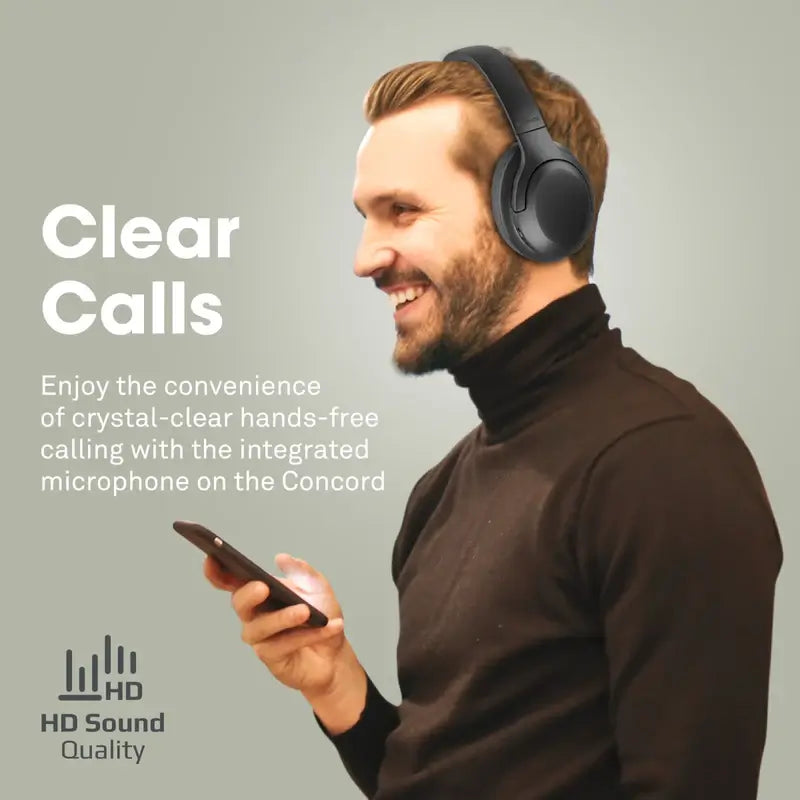 Concord Promate Wireless Headphones, Hi-Fi Active Noise Cancelling Over-Ear Wired/Wireless Bluetooth v5.3 Headset with Microphone, 27H Playtime, Foldable Design and 3.5mm Jack for iPhone 14, 15, 16, S25