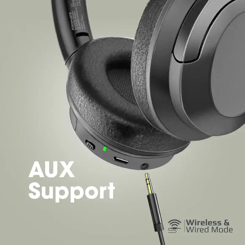 Concord Promate Wireless Headphones, Hi-Fi Active Noise Cancelling Over-Ear Wired/Wireless Bluetooth v5.3 Headset with Microphone, 27H Playtime, Foldable Design and 3.5mm Jack for iPhone 14, 15, 16, S25