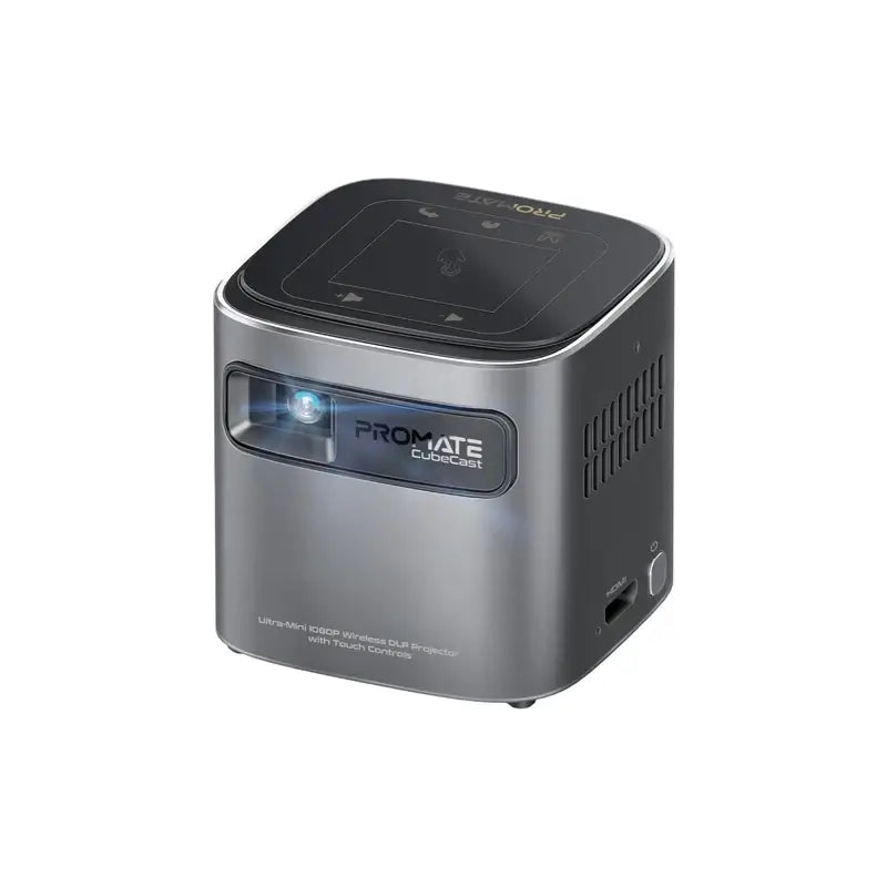 CubeCast Promate Ultra-Mini Wireless DLP Projector with Touch Controls, Android 7.1 and HDMI Port, Built-in Speaker & Bluetooth Audio, Equipped with a Powerful 3300mAh Battery