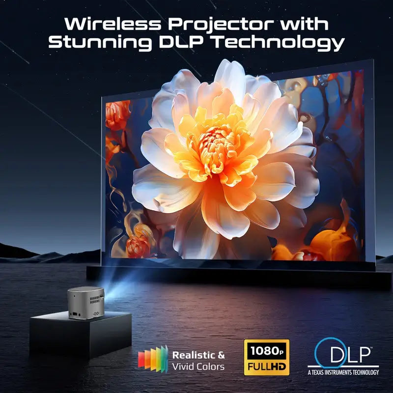CubeCast Promate Ultra-Mini Wireless DLP Projector with Touch Controls, Android 7.1 and HDMI Port, Built-in Speaker & Bluetooth Audio, Equipped with a Powerful 3300mAh Battery