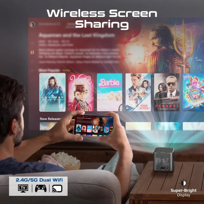 CubeCast Promate Ultra-Mini Wireless DLP Projector with Touch Controls, Android 7.1 and HDMI Port, Built-in Speaker & Bluetooth Audio, Equipped with a Powerful 3300mAh Battery