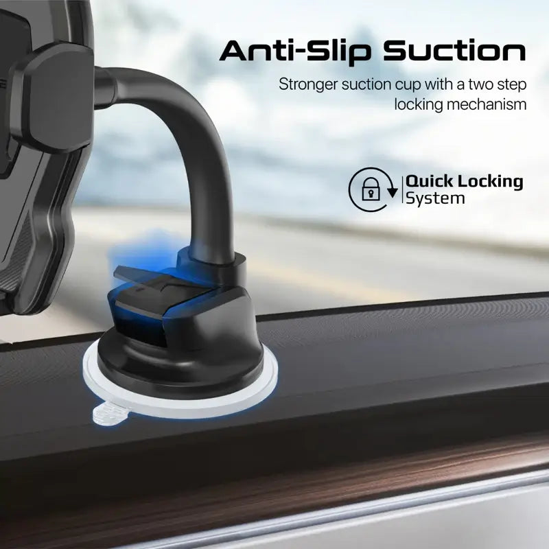 DashMount Promate Car Phone Holder, Premium Anti-Distraction Dashboard Car Phone Mount with 360-Degree Rotation, Anti-Slip Suction, Adjustable Gooseneck Arm for iPhone 14, Galaxy S25