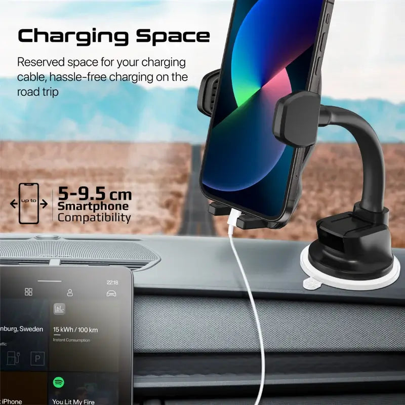 DashMount Promate Car Phone Holder, Premium Anti-Distraction Dashboard Car Phone Mount with 360-Degree Rotation, Anti-Slip Suction, Adjustable Gooseneck Arm for iPhone 14, Galaxy S25