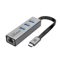 Promate GigaHub-C USB-C to Ethernet Adapter Hub, Aluminum Alloy High-Speed USB-C Hub to 1000Mbps Ethernet Port with 5 Gbps Sync Charge, 3 USB 3.0 Ports for USB-C Laptops, Smartphones, Tablets (Grey)