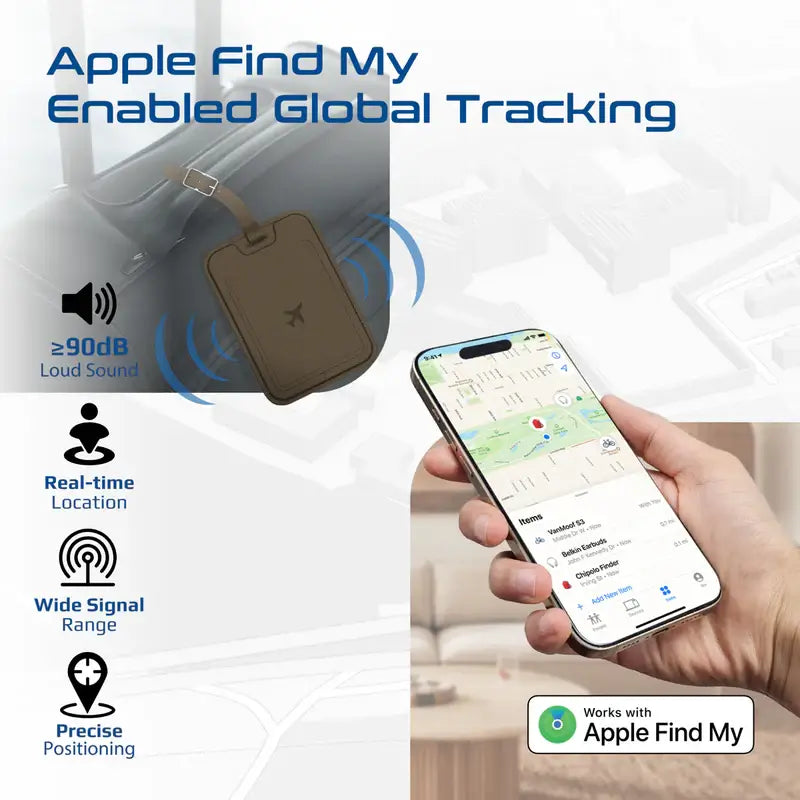 Promate HushTag Brown Smart Leather Luggage Tag with Apple Find My Tracker, RFID Protection, Wireless Charging, 90dB Alert, 6-Month Battery, Slim Durable Design, Bluetooth 5.2 for Apple Devices Only