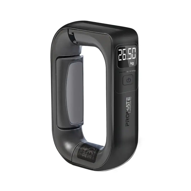 Promate InstaScale-50 Black Digital Luggage Scale 50kg Max Capacity, High Precision 50g Increments, Backlit LCD Display, Dual Units (kg/lb), Ergonomic Grip, Compact Travel Weighing Tool