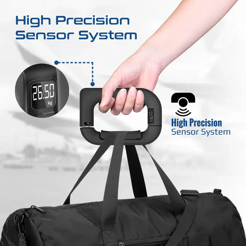 Promate InstaScale-50 Black Digital Luggage Scale 50kg Max Capacity, High Precision 50g Increments, Backlit LCD Display, Dual Units (kg/lb), Ergonomic Grip, Compact Travel Weighing Tool