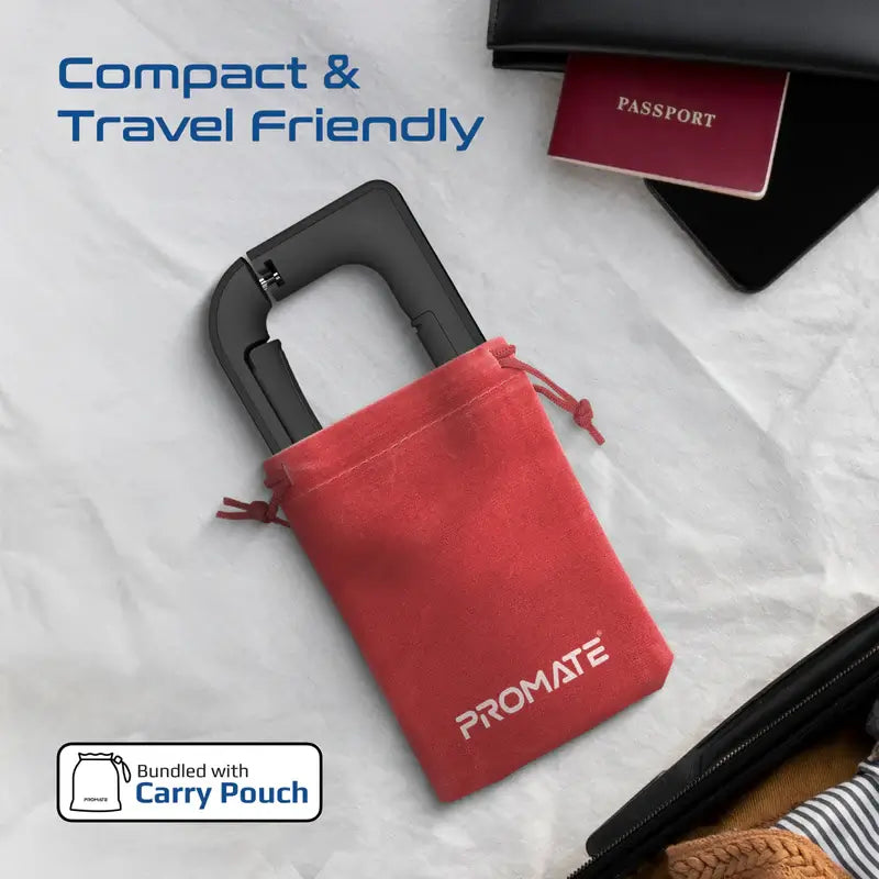 Promate InstaScale-50 Black Digital Luggage Scale 50kg Max Capacity, High Precision 50g Increments, Backlit LCD Display, Dual Units (kg/lb), Ergonomic Grip, Compact Travel Weighing Tool
