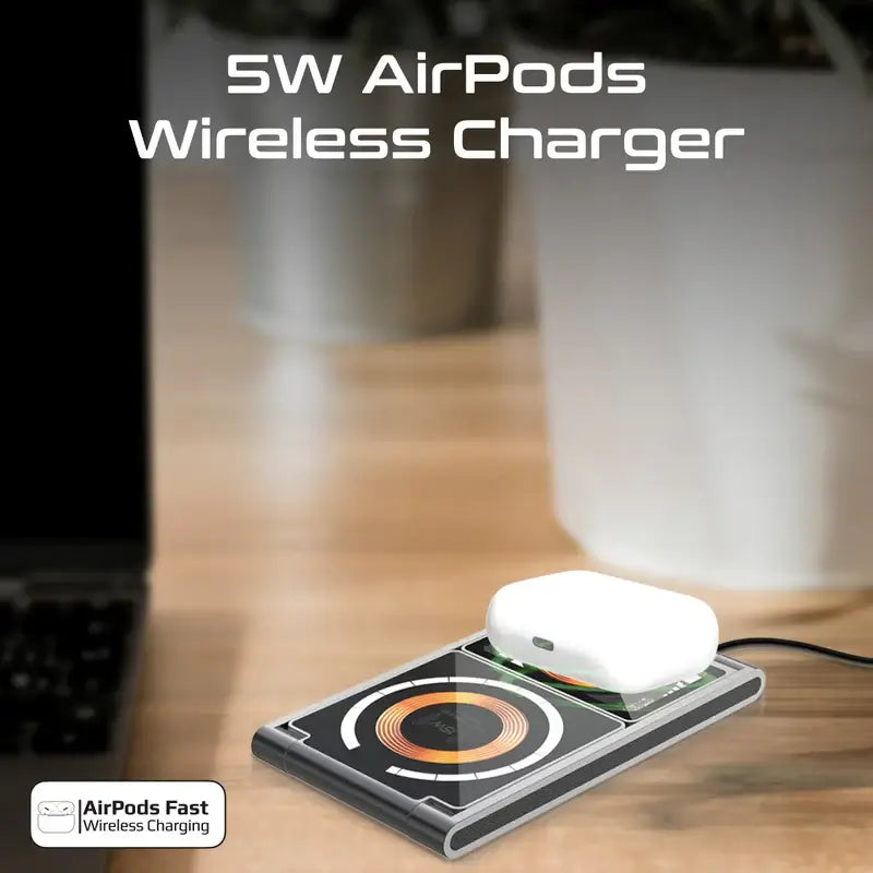 LucidFold-Trio Promate 3-in-1 Ultra-Slim Transparent Foldable MagSafe Wireless Charging Station with 15W Charging Stand, 5W AirPods Charger, 3W Apple Watch Adjustable Charger