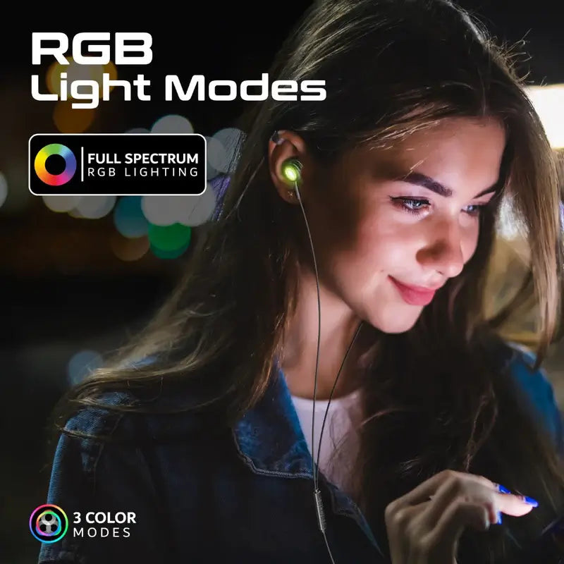 LumiBuds-C Black Promate with USB-C Connector, Transparent in-Ear USB-C HD Wired Earbuds, RGB Lights, Microphone, Call Function, in-Line Volume Control for iPhone 15, iPad, Samsung S23