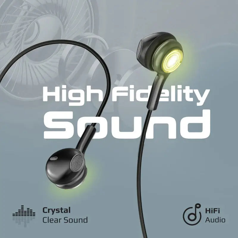 LumiBuds-C Black Promate with USB-C Connector, Transparent in-Ear USB-C HD Wired Earbuds, RGB Lights, Microphone, Call Function, in-Line Volume Control for iPhone 15, iPad, Samsung S23