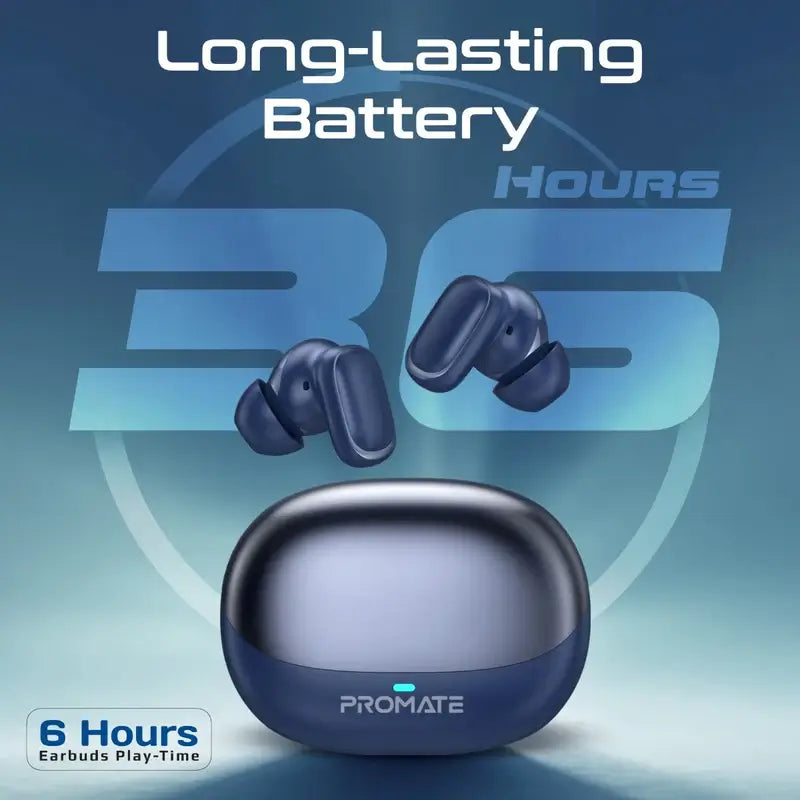 Lush-Pro Promate Bluetooth True Wireless Stereo Earbuds with Superior Sound Quality, IntelliTouch Controls, Long Battery Life, HD Microphone for Clear Calls, and IPX4 Water Resistance