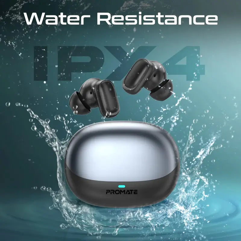 Lush-Pro Promate Bluetooth True Wireless Stereo Earbuds with Superior Sound Quality, IntelliTouch Controls, Long Battery Life, HD Microphone for Clear Calls, and IPX4 Water Resistance