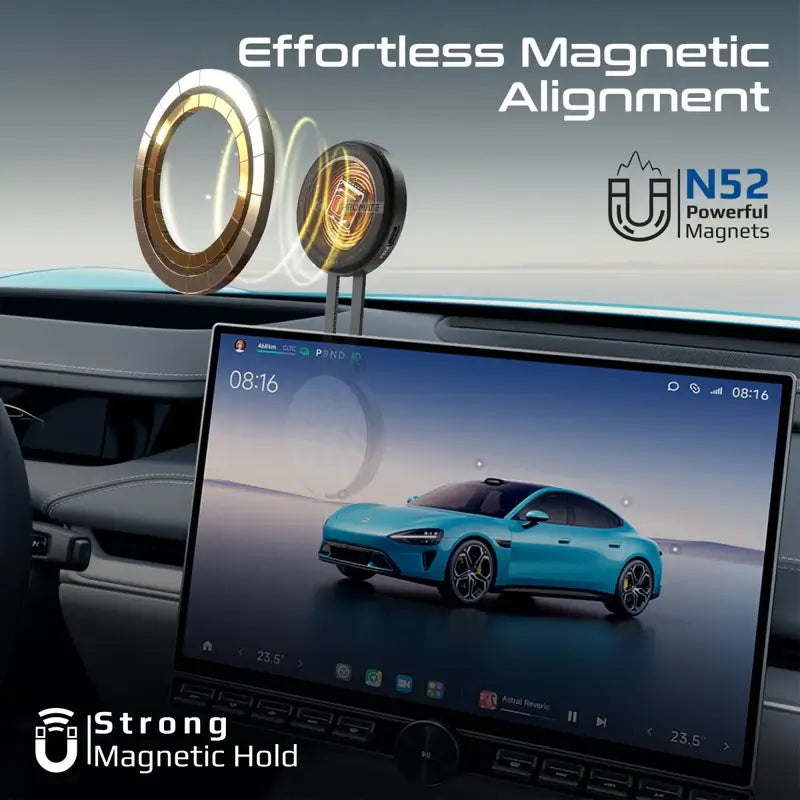 MagMate-1 Promate Qi2 Certified Wireless Magnetic Car Charger Mount with 15W MagSafe Compatibility, Car Dashboard & LCD Screen Support, Adjustable Rotatable Swing Arm, Cradleless 360° Design, FOD