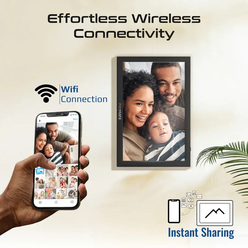 Memoria-10 Black Promate Full HD Digital Photo Frame with 10.1" Touch Screen, Wireless app Control, 16GB Storage, USB/TF Card Support, Dual Speakers, Multi Picture & Video Formats Compatibility