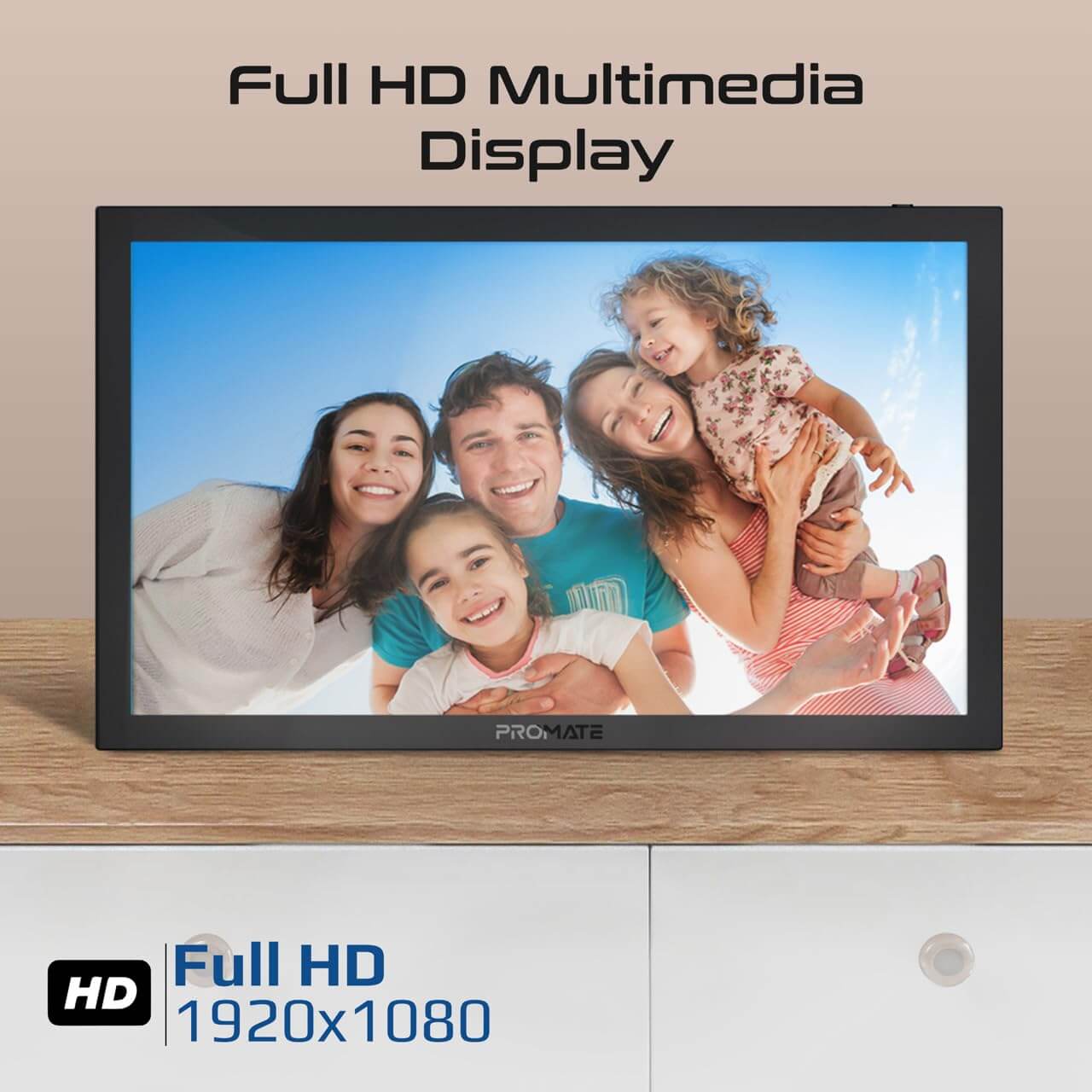 Memoria-15 Black Promate Full HD Digital Photo Frame with 15.6-Inch Touchscreen, 32GB Storage, Wireless App Control, Multi Picture & Video Formats Compatibility, USB/TF Card Support, Dual Speakers