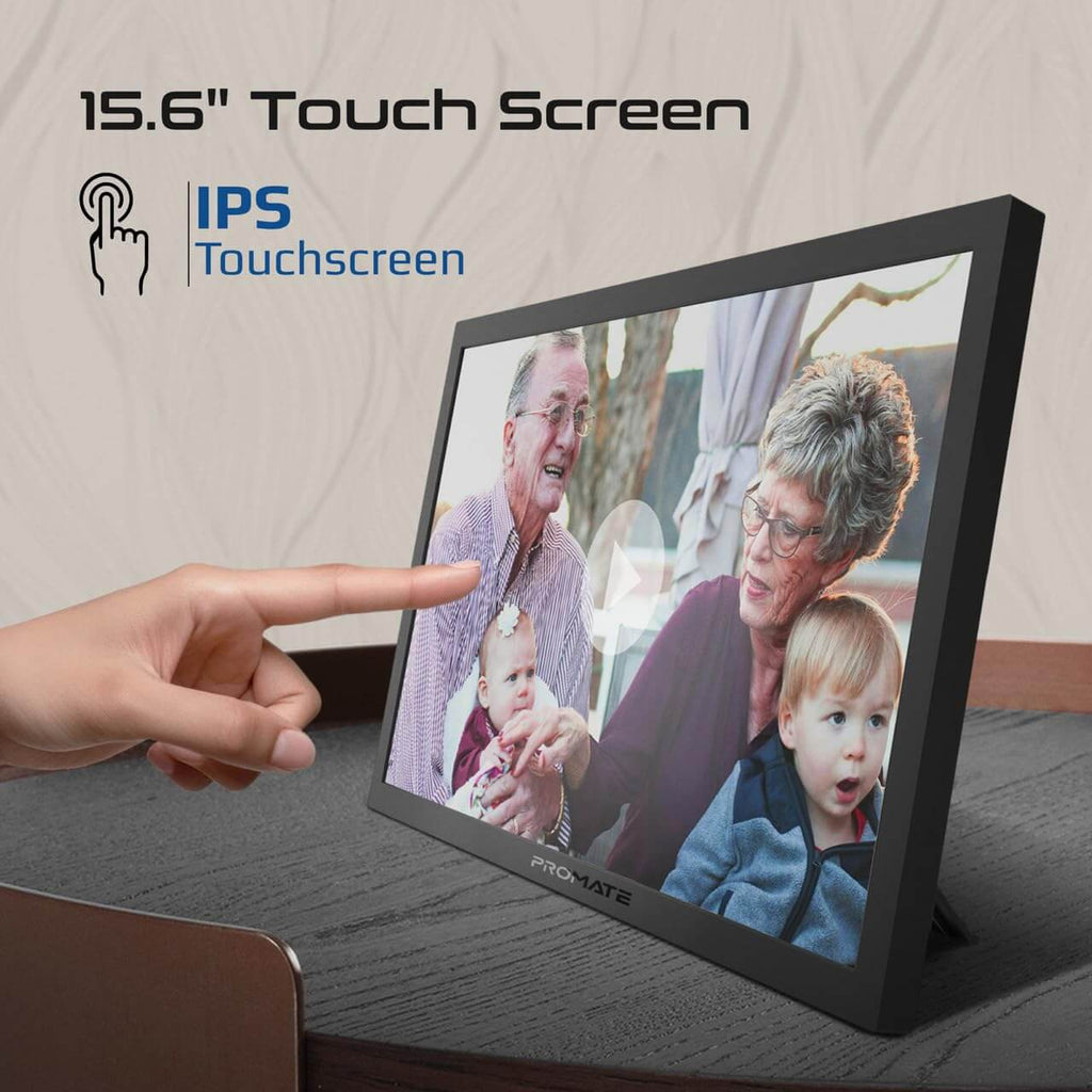 Memoria-15 Black Promate Full HD Digital Photo Frame with 15.6-Inch Touchscreen, 32GB Storage, Wireless App Control, Multi Picture & Video Formats Compatibility, USB/TF Card Support, Dual Speakers