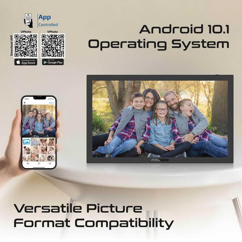 Memoria-15 Black Promate Full HD Digital Photo Frame with 15.6-Inch Touchscreen, 32GB Storage, Wireless App Control, Multi Picture & Video Formats Compatibility, USB/TF Card Support, Dual Speakers
