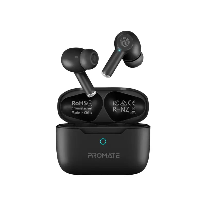 ProPods Promate True Wireless Earbuds, in-Ear Active Noise Cancelling Bluetooth v5.3 Earphones with Mic, 25H Playback Time, Intelligent Touch Controls and Charging case
