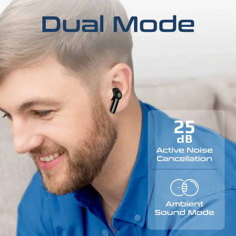 ProPods Promate True Wireless Earbuds, in-Ear Active Noise Cancelling Bluetooth v5.3 Earphones with Mic, 25H Playback Time, Intelligent Touch Controls and Charging case
