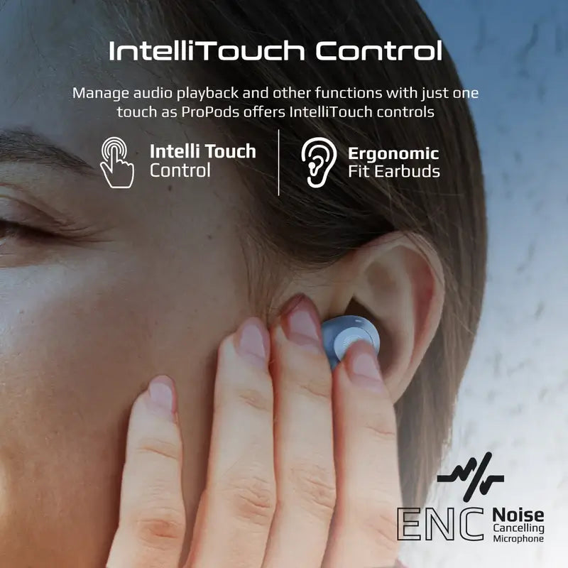 ProPods Promate True Wireless Earbuds, in-Ear Active Noise Cancelling Bluetooth v5.3 Earphones with Mic, 25H Playback Time, Intelligent Touch Controls and Charging case