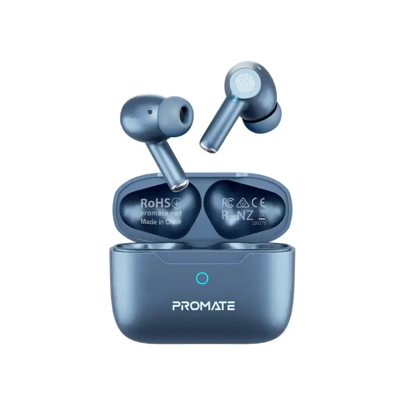 ProPods Promate True Wireless Earbuds, in-Ear Active Noise Cancelling Bluetooth v5.3 Earphones with Mic, 25H Playback Time, Intelligent Touch Controls and Charging case