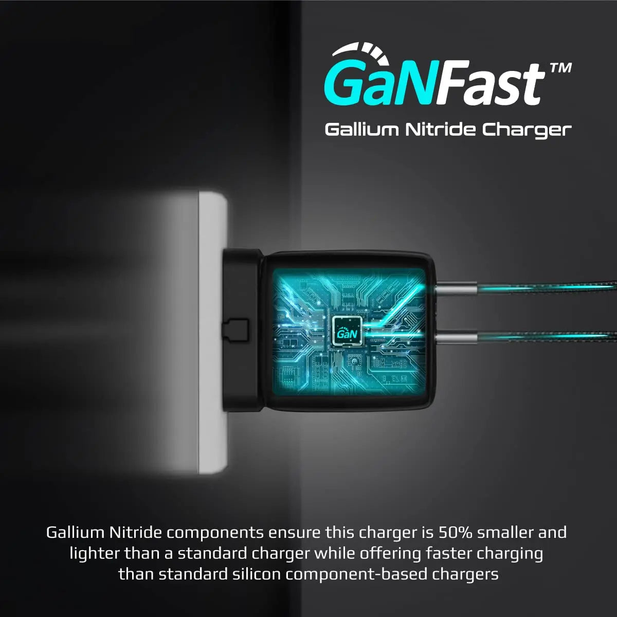 PowerPort-65 Dual USB-C 65W GaN Charger, Round Pin USB 65 Watt Charger Type C, GaNFast Super Fast Charger with 60W Type-C PD Cable for iPhone 15, 14, 13, 12, MacBook & Other USB-C Devices