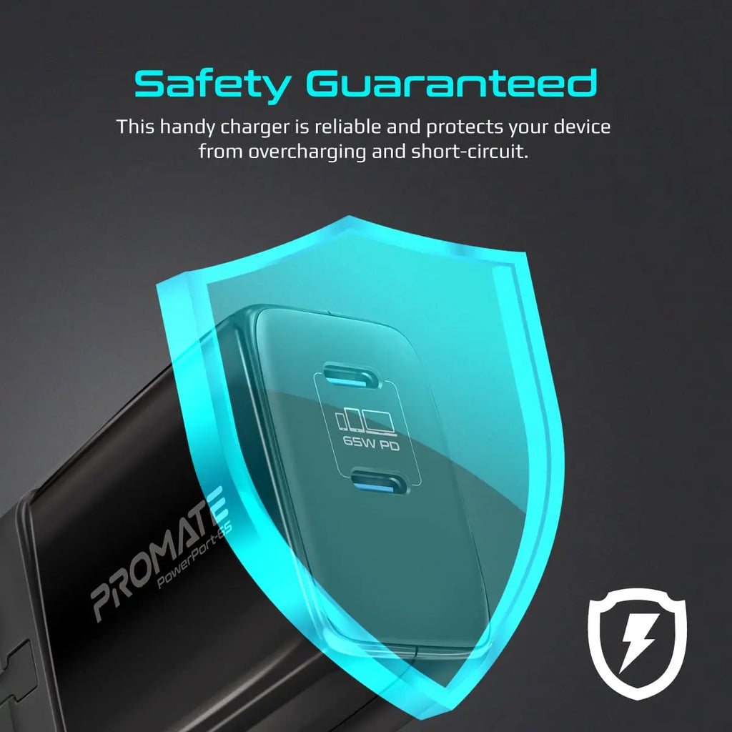 PowerPort-65 Dual USB-C 65W GaN Charger, Round Pin USB 65 Watt Charger Type C, GaNFast Super Fast Charger with 60W Type-C PD Cable for iPhone 15, 14, 13, 12, MacBook & Other USB-C Devices