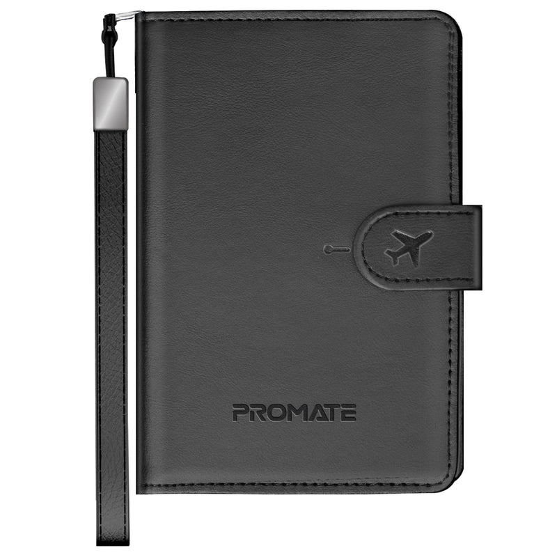 Promate PassMate Burgundy Smart Leather Passport Holder with RFID Protection, Apple Find, My Global Tracker, Wireless Charging, 6-Month Battery, Waterproof Anti-Loss Travel Wallet Organizer