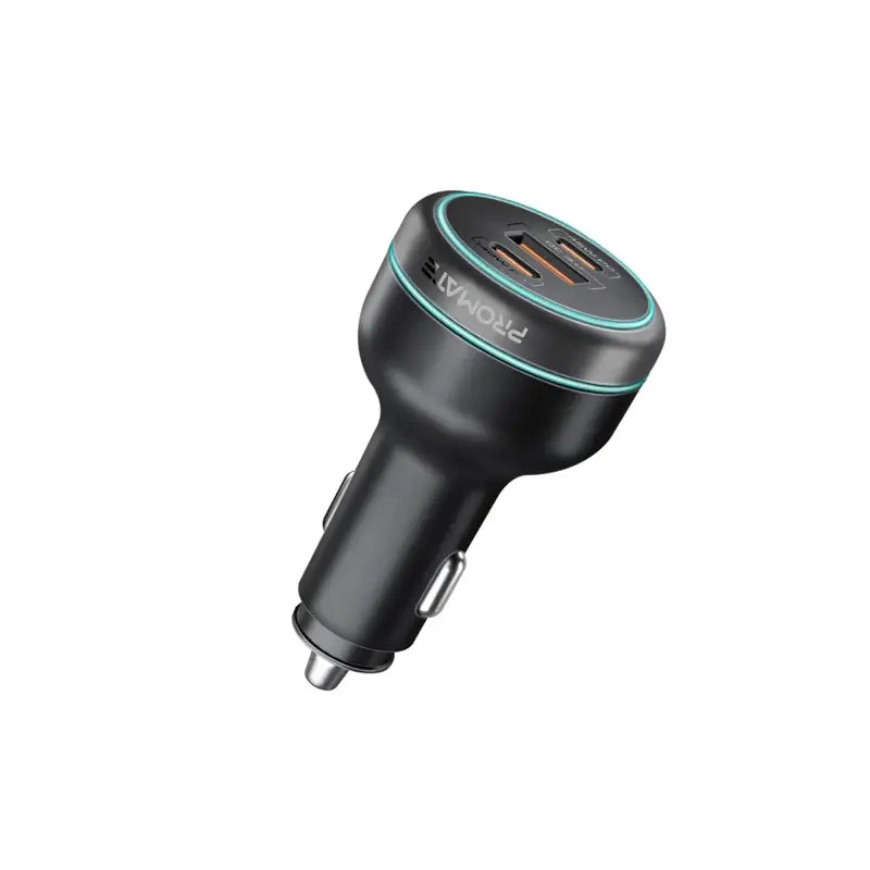 PowerDrive-230 Promate Car Charger 230W Power Delivery, Rapid Charger with Dual USB-C Port 140W / 45W, and USB-A 3.0-45W, for Laptop, Smartphone