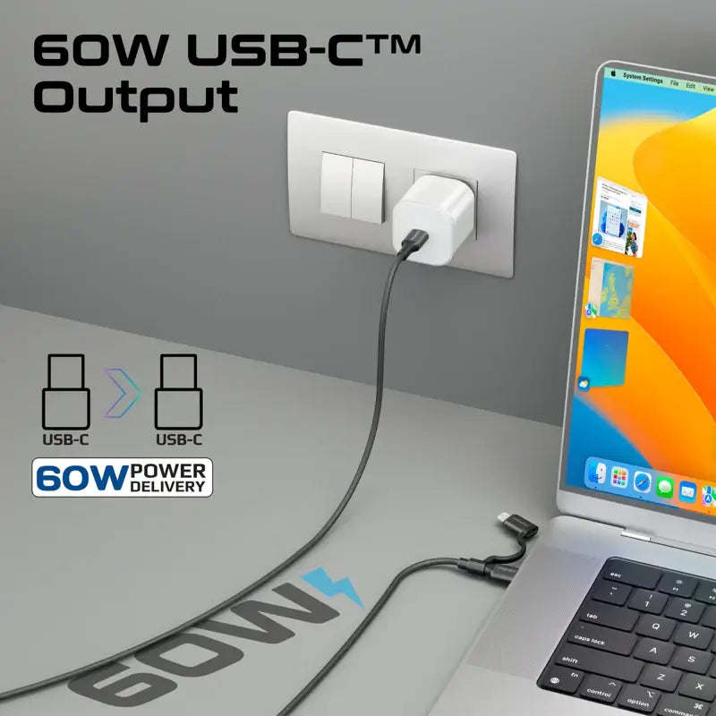 PowerLink CCi Promate 3-in-1 MFI Certified Lightning and USB-C™ Cable with Interchangeable Connectors, 60W USB-C™ Output, 27W Lightning Output, Sync & Charge, Tangle-Free Nylon Braided