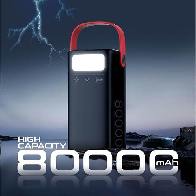 PowerMine-80 Promate iPhone 15 Power Bank, 80000mAh High-Capacity Battery Charger, 65W In/Out USB-C Power Delivery, 15W USB-C Port, 22.5W QC 3.0 Port, 15W USB Port, LED Torchlight for iPhone, MacBook
