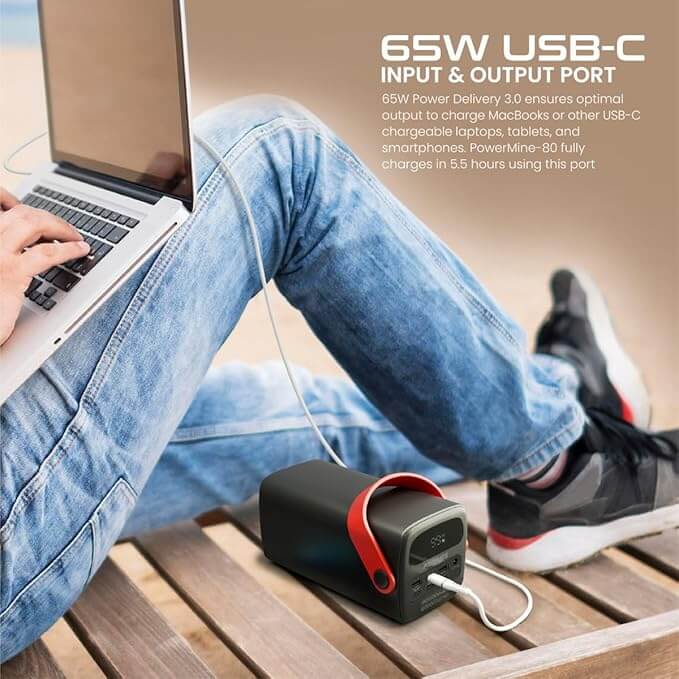 PowerMine-80 Promate iPhone 15 Power Bank, 80000mAh High-Capacity Battery Charger, 65W In/Out USB-C Power Delivery, 15W USB-C Port, 22.5W QC 3.0 Port, 15W USB Port, LED Torchlight for iPhone, MacBook