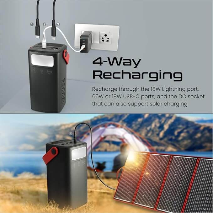 PowerMine-80 Promate iPhone 15 Power Bank, 80000mAh High-Capacity Battery Charger, 65W In/Out USB-C Power Delivery, 15W USB-C Port, 22.5W QC 3.0 Port, 15W USB Port, LED Torchlight for iPhone, MacBook