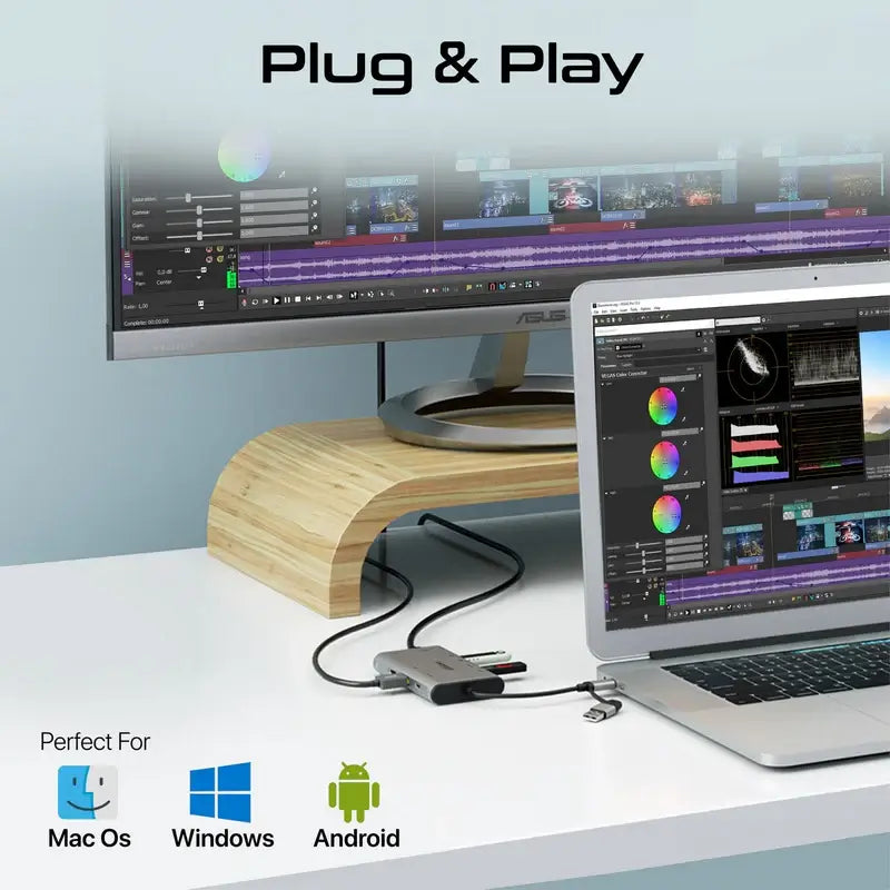 Promate PrimeHub-MST USB-C Hub, 9-in-1 4K Multi-Display Aluminum Hub with Dual HDMI, 1080p VGA Port, 1000Mbps LAN, 20W USB-C Power Delivery, USB 3.0 and USB 2.0 Ports for MacBook Pro