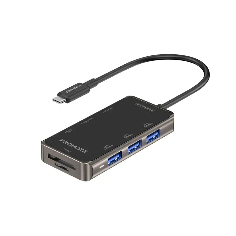 Promate PrimeHub-Mini 8-in-1 USB C Hub, Multi USB Port Type C Hub Adapter with 100W USB-C Power Delivery Port, 4K HDMI, TF/SD Card Slot, RJ45 Port and 3 USB 3.0 Sync Charge Ports for MacBook Pro, XPS