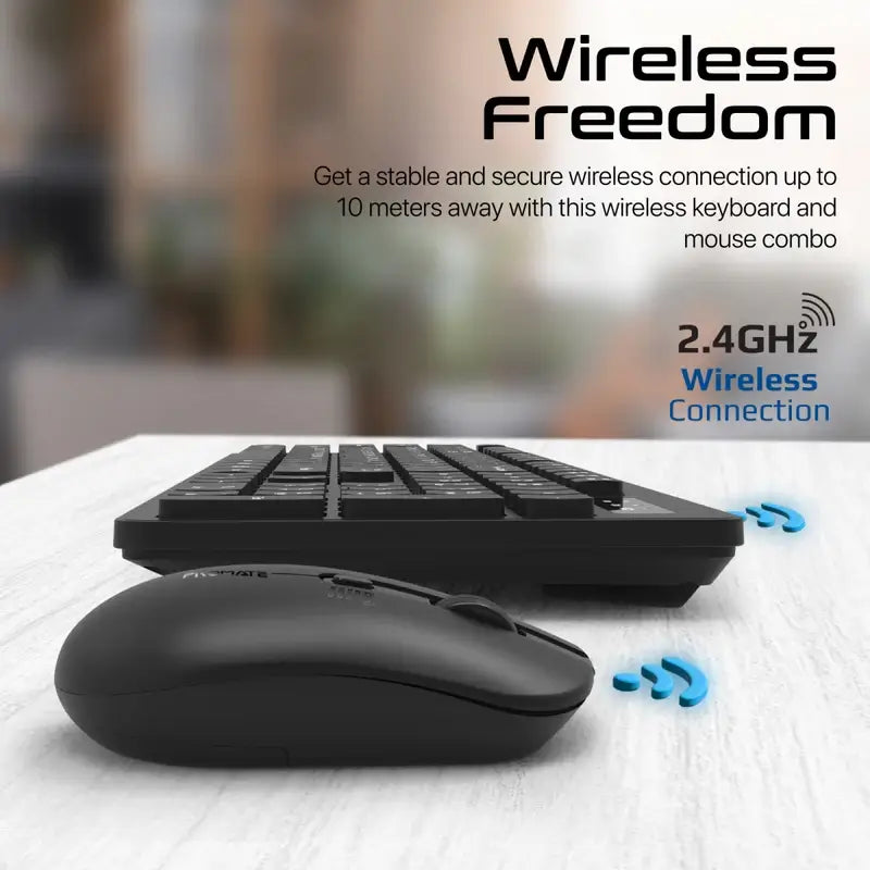 ProCombo-13 Promate Wireless Keyboard and Mouse Combo, Slim Full-Size 2.4Ghz Wireless Keyboard with 1600 DPI, Nano USB Receiver, Quiet Keys, Angled Kickstand for iMac, MacBook Air, ASUS