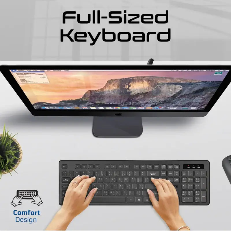 ProCombo-13 Promate Wireless Keyboard and Mouse Combo, Slim Full-Size 2.4Ghz Wireless Keyboard with 1600 DPI, Nano USB Receiver, Quiet Keys, Angled Kickstand for iMac, MacBook Air, ASUS