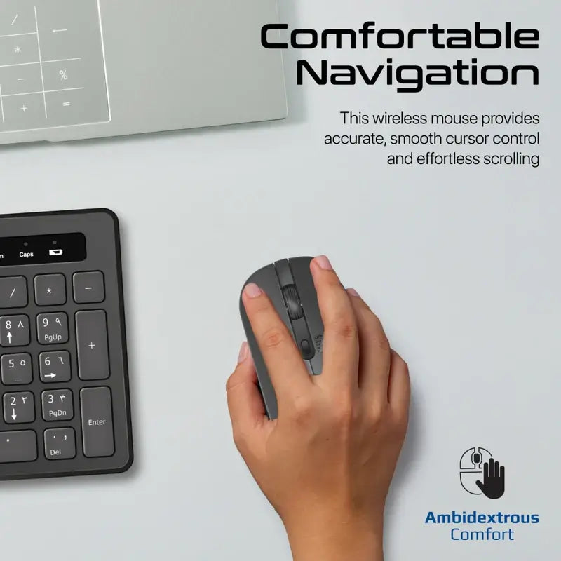 ProCombo-13 Promate Wireless Keyboard and Mouse Combo, Slim Full-Size 2.4Ghz Wireless Keyboard with 1600 DPI, Nano USB Receiver, Quiet Keys, Angled Kickstand for iMac, MacBook Air, ASUS